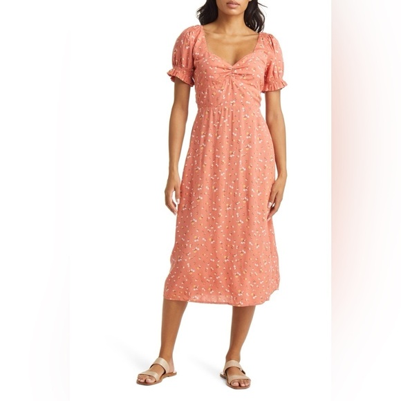Billabong Dresses & Skirts - NWT Billabong Fell For You Floral Midi MilkMaid Sweetheart Dress Terracotta